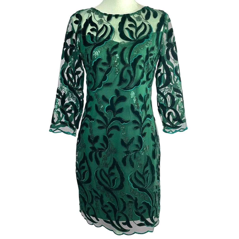Emerald Green Sequin Sheer Sleeve Cocktail Dress Poison Ivy Bodycon